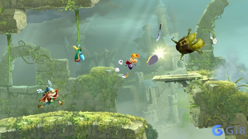 Rayman Legends màn chơi nhiều tầng đường đi và bẫy chuyển động