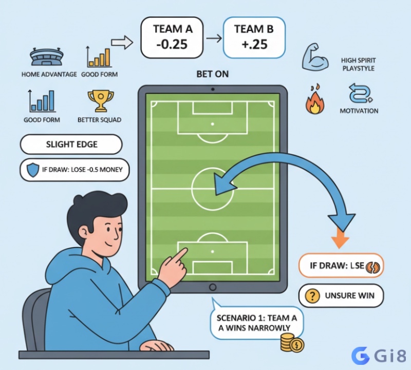 Người chơi cá cược phân tích trận đấu để đặt cược vào đội cửa trên chấp -0.25, chấp nhận rủi ro hòa để giảm thiểu thua lỗ Người chơi cá cược phân tích trận đấu để đặt cược vào đội cửa trên chấp -0.25, chấp nhận rủi ro hòa để giảm thiểu thua lỗ