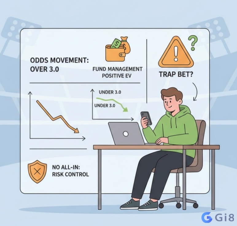 Người chơi c&aacute; cược đang ph&acirc;n t&iacute;ch biến động tỷ lệ k&egrave;o v&agrave; quản l&yacute; rủi ro để đưa ra quyết định đặt cược t&agrave;i xỉu 3.0 hiệu quả