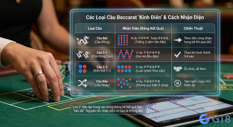 Bảng hướng dẫn nhận diện c&aacute;c loại cầu Baccarat kinh điển qua biểu đồ kết quả v&agrave; chiến thuật đặt cược th&ocirc;ng minh