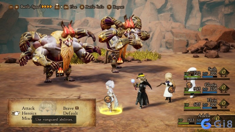 Cơ chế Brave/Default trong Bravely Default II buộc bạn cân nhắc lượt hành động ngay trong trận chiến Hệ thống Brave Default trong Bravely Default II khi giao chiến theo lượt