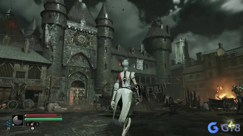 Aegis nhìn ra khu vườn Cung điện Louvre trong Steelrising