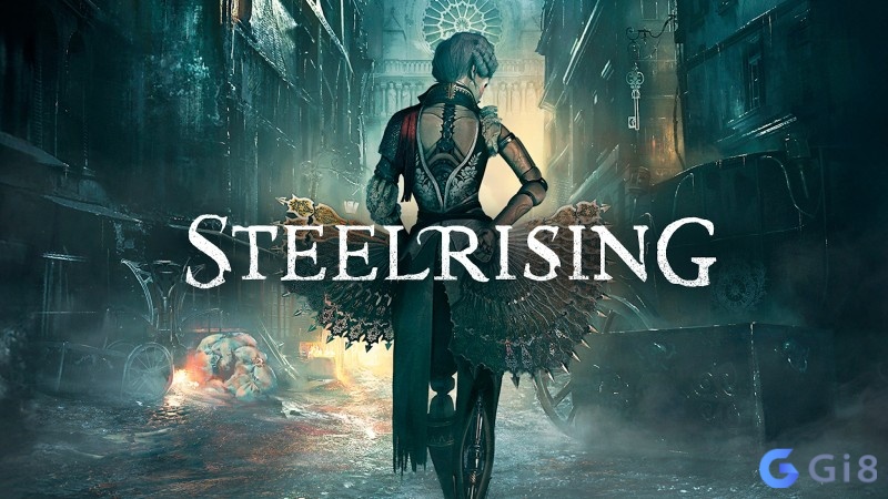 Aegis đứng giữa đường phố Paris đổ nát trong game Steelrising