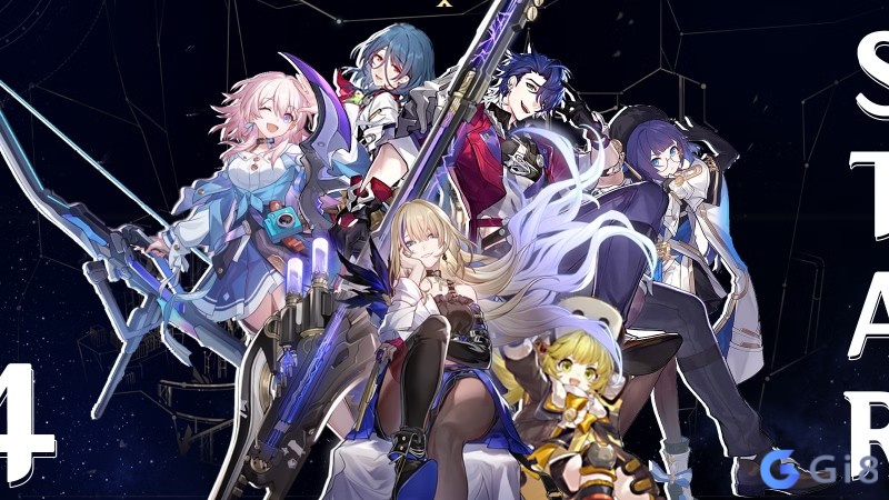 Đội hình bốn nhân vật chia vai rõ ràng, minh họa DPS và hỗ trợ phối hợp nhịp nhàng