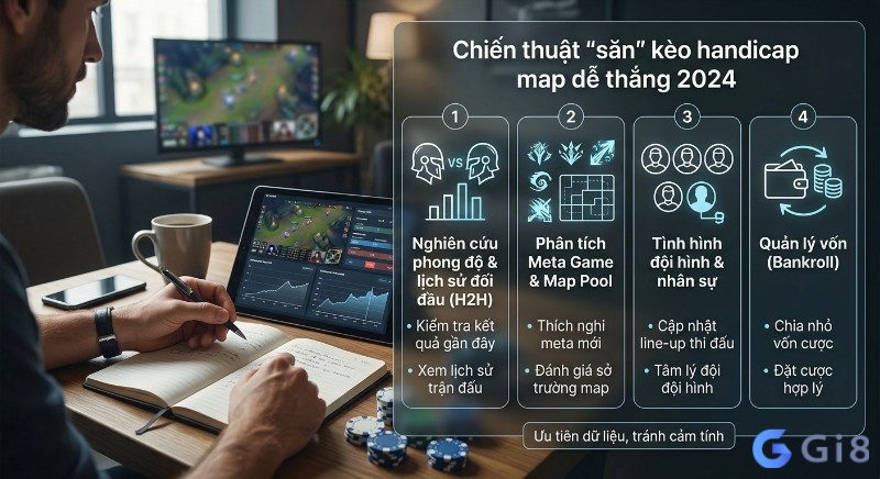 Quy trình 4 bước săn kèo handicap map esports dễ thắng 2026: phân tích phong độ, meta, đội hình, quản lý vốn dựa trên dữ liệu