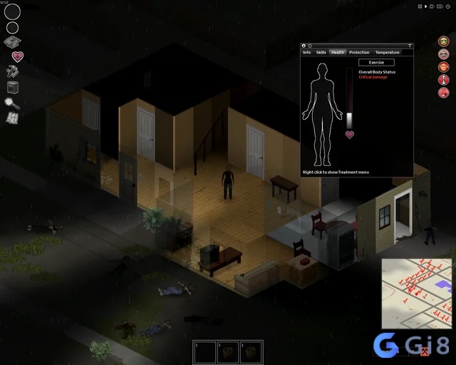 Người chơi băng bó vết thương trong nhà trú ẩn giữa bối cảnh tận thế zombie