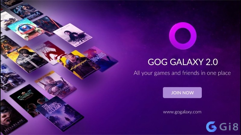 Giao diện GOG Galaxy trên máy tính với thư viện game cá nhân được trình bày tối giản