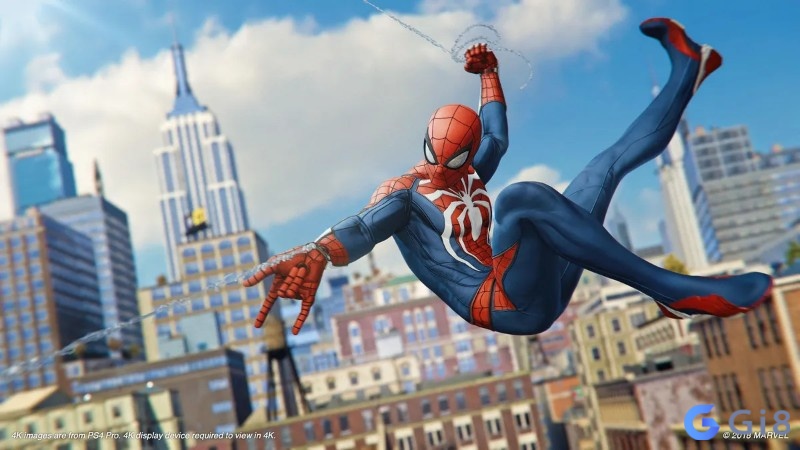 Spider Man đu tơ giữa Manhattan trong game Marvel’s Spider-Man
