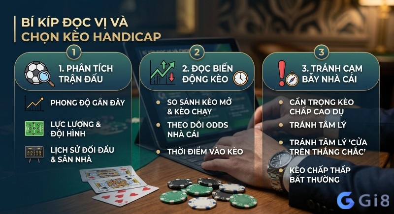Chiến lược 3 bước đọc vị và chọn kèo Handicap là gì ăn chắc, tập trung phân tích trận đấu, đọc biến động kèo và tránh bẫy nhà cái