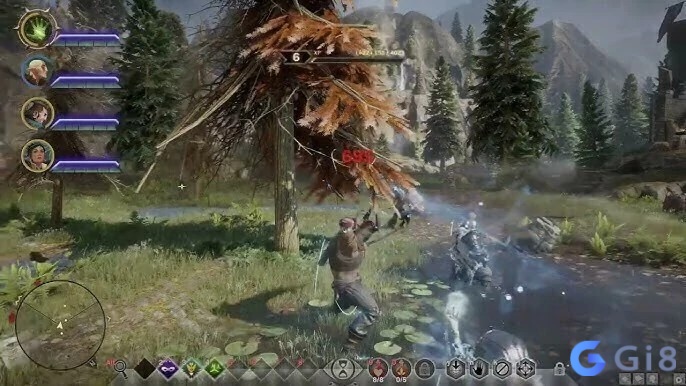 Vùng đất rộng trong Dragon Age Inquisition với trại, núi đá và quái vật