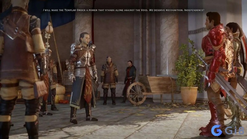 Nhóm đồng hành đứng cùng Inquisitor tại căn cứ Skyhold