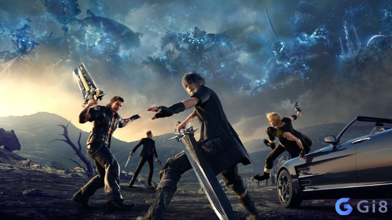 Cảnh nhóm Noctis di chuyển trong nền nhạc Final Fantasy XV