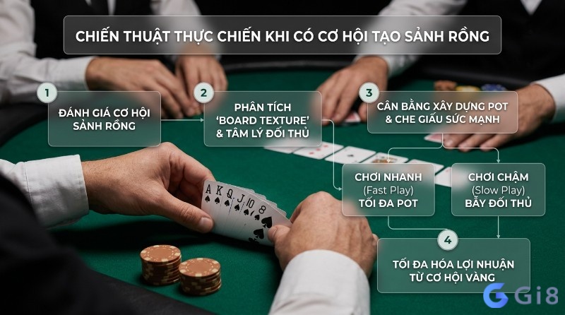 Chiến thuật poker khi có, sảnh rồng poker là gì: đánh giá, phân tích đối thủ, cân bằng pot, chơi nhanh/chậm để tối đa lợi nhuận, với bài A K Q J 10 bích